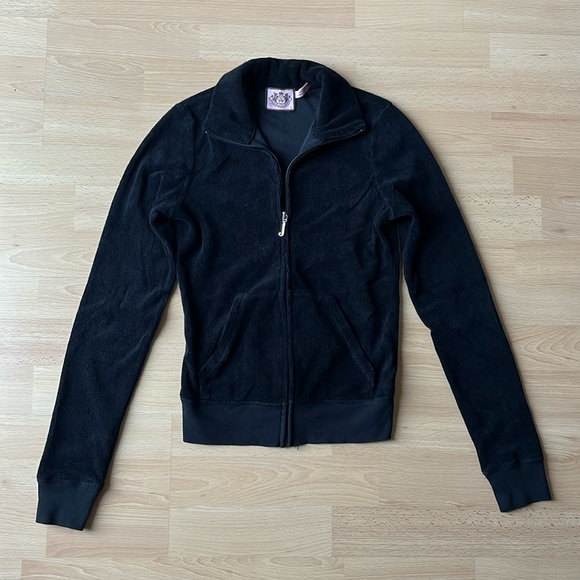 Juicy Couture Cotton Velour Mockneck Track Jacket - Black - Picture 1 of 5